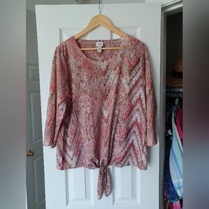 Chico's Red & Brown Patterned Blouse (Size 2 = Size 12)